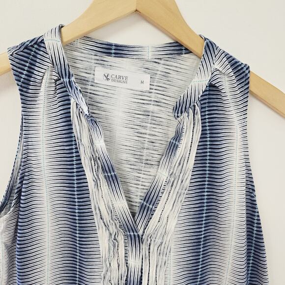 Carve Designs Top Medium Womens Middleton Sleeveless Button Front Blue V-neck - Picture 2 of 9